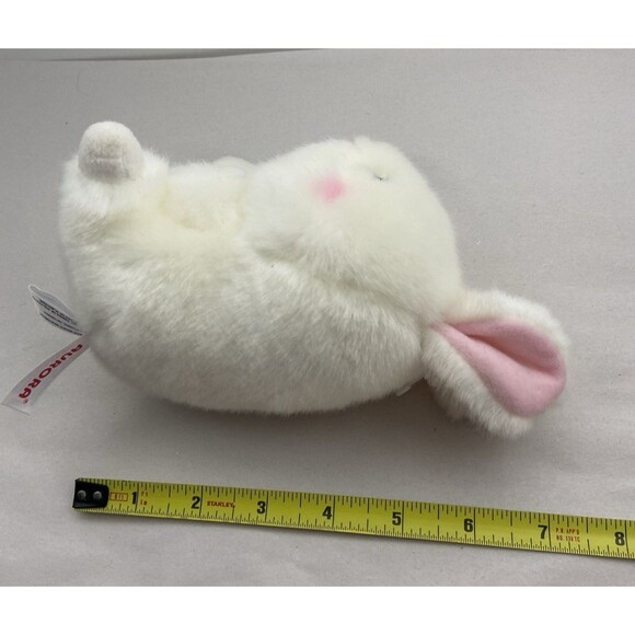Aurora Chubby Mini Bunny 6 inch White Pink Ears and Cheeks Sitting up Gift EUC - Picture 3 of 5